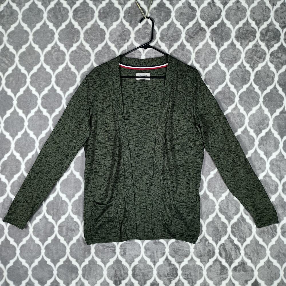Jack & Jones Cardigan Men Small Green Heather Open Front Knit Sweater